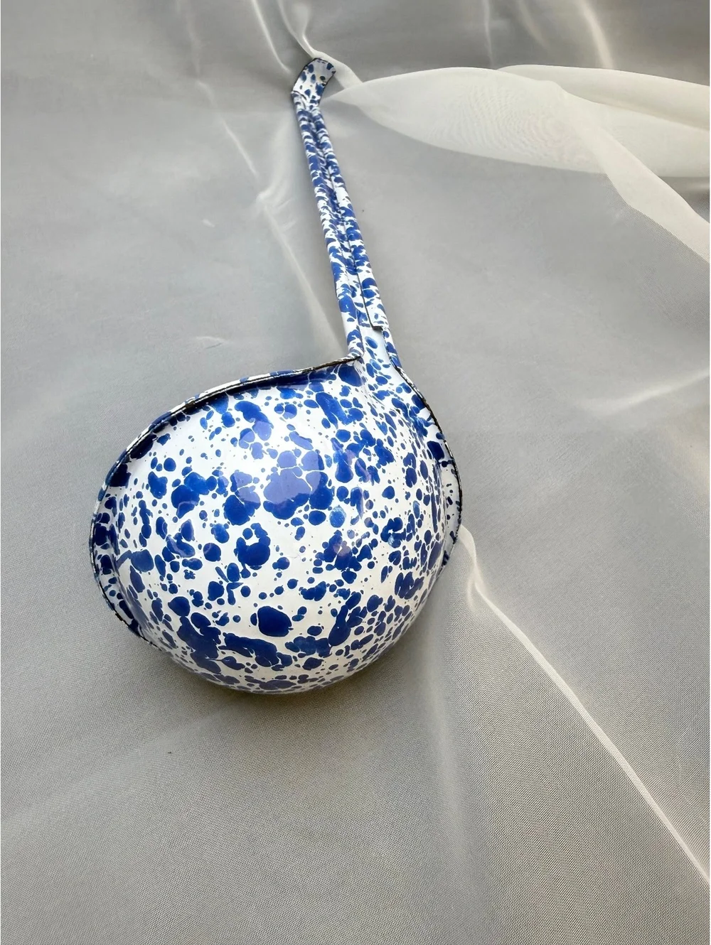 Blue White Splatter Enamelware Ladle Graniteware Farmhouse Kitchen Vintage 10”